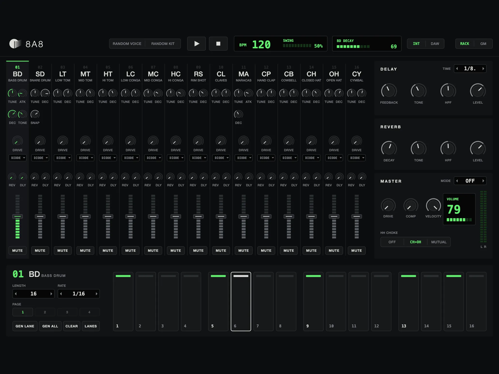 8A8, Full Control skin, dark theme