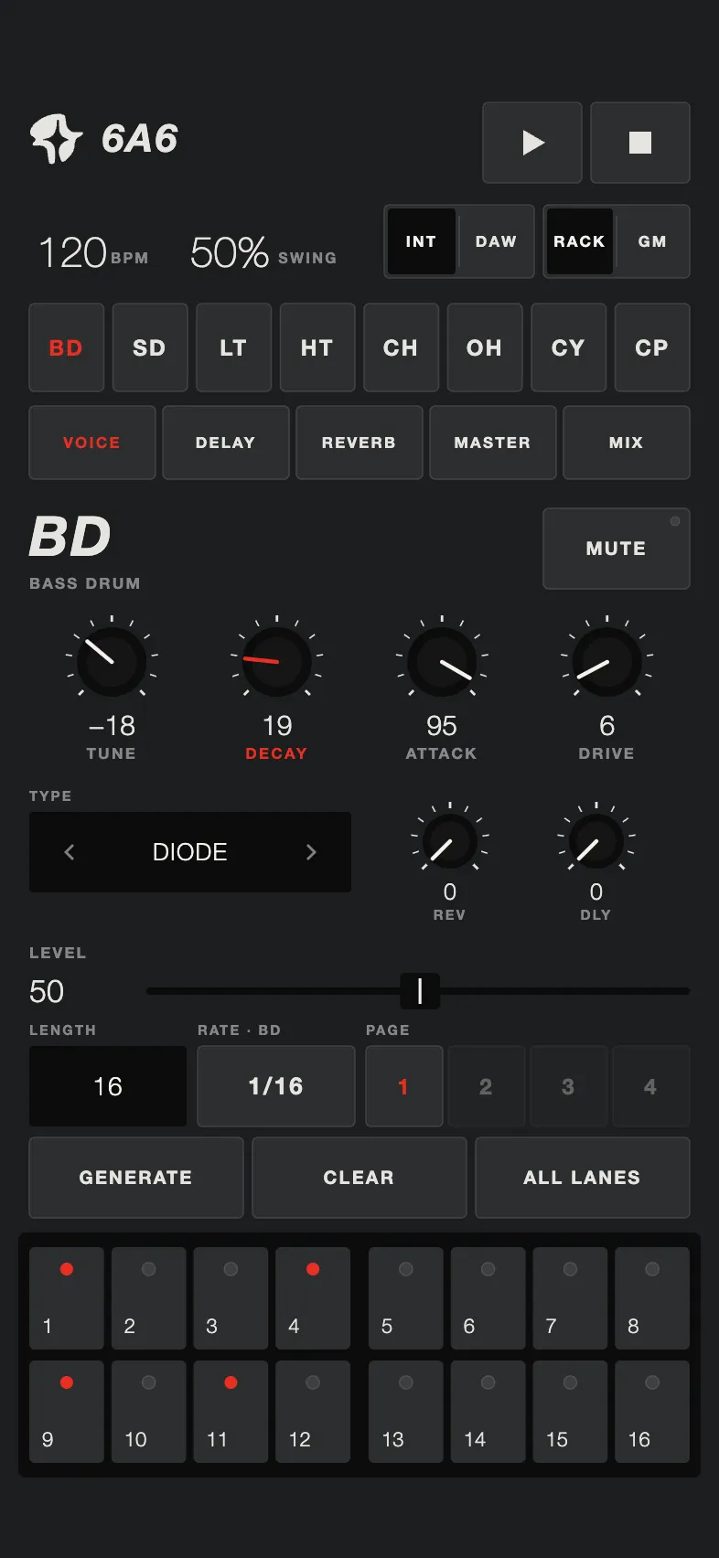 6A6, Drumatix skin, dark theme