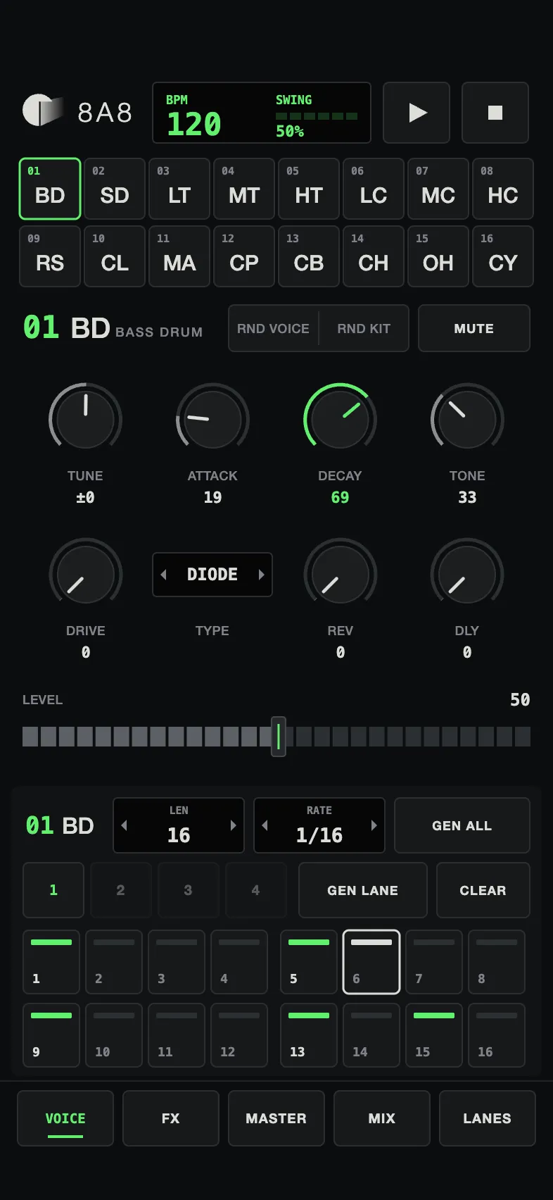 8A8, Full Control skin, dark theme