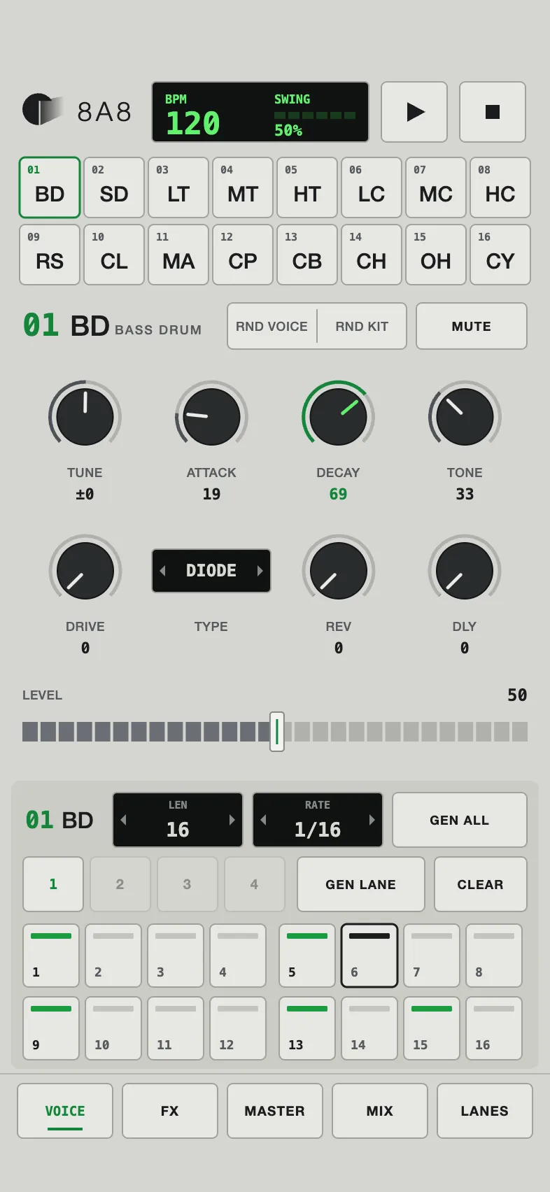 8A8, Full Control skin, light theme