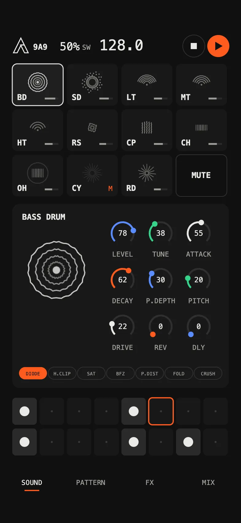 9A9, Glyph skin, dark theme