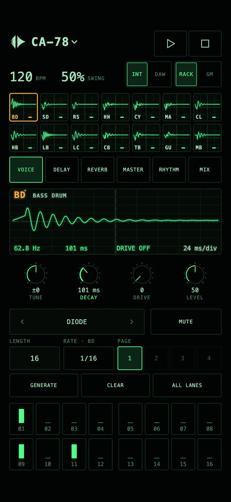 CA-78, Phosphor skin, dark theme