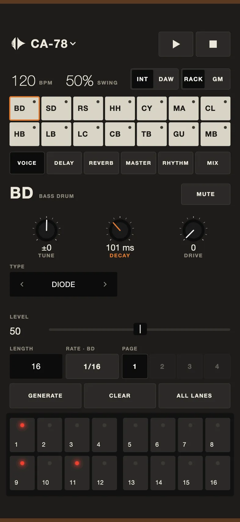 CA-78, Walnut skin, dark theme